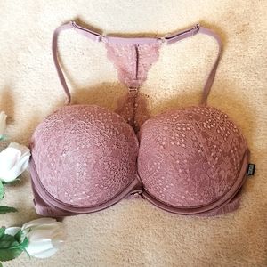 EUC PINK date racerback push up bra sz 32 E (DD)